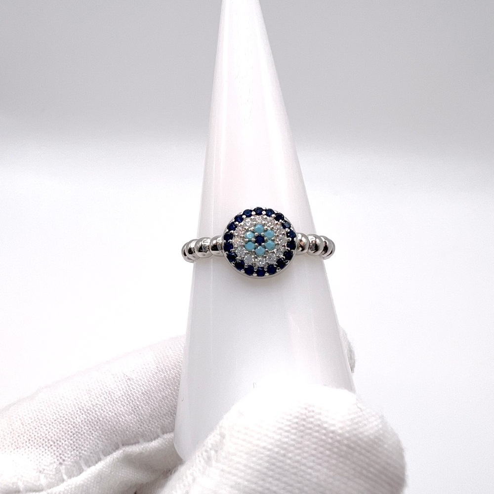 .925 Sterling Silver Evil Eye Cz Ring - Picture 1 of 17